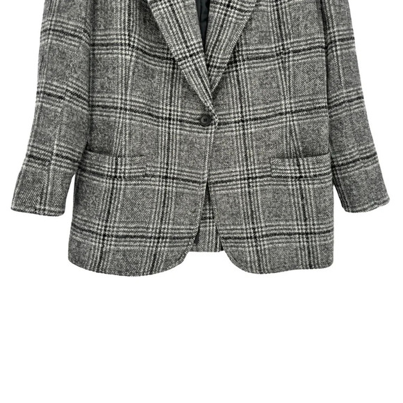 Smythe Notched Lapel Blazer Small Charcoal Gray Glen Check Plaid Oversized - Picture 10 of 16